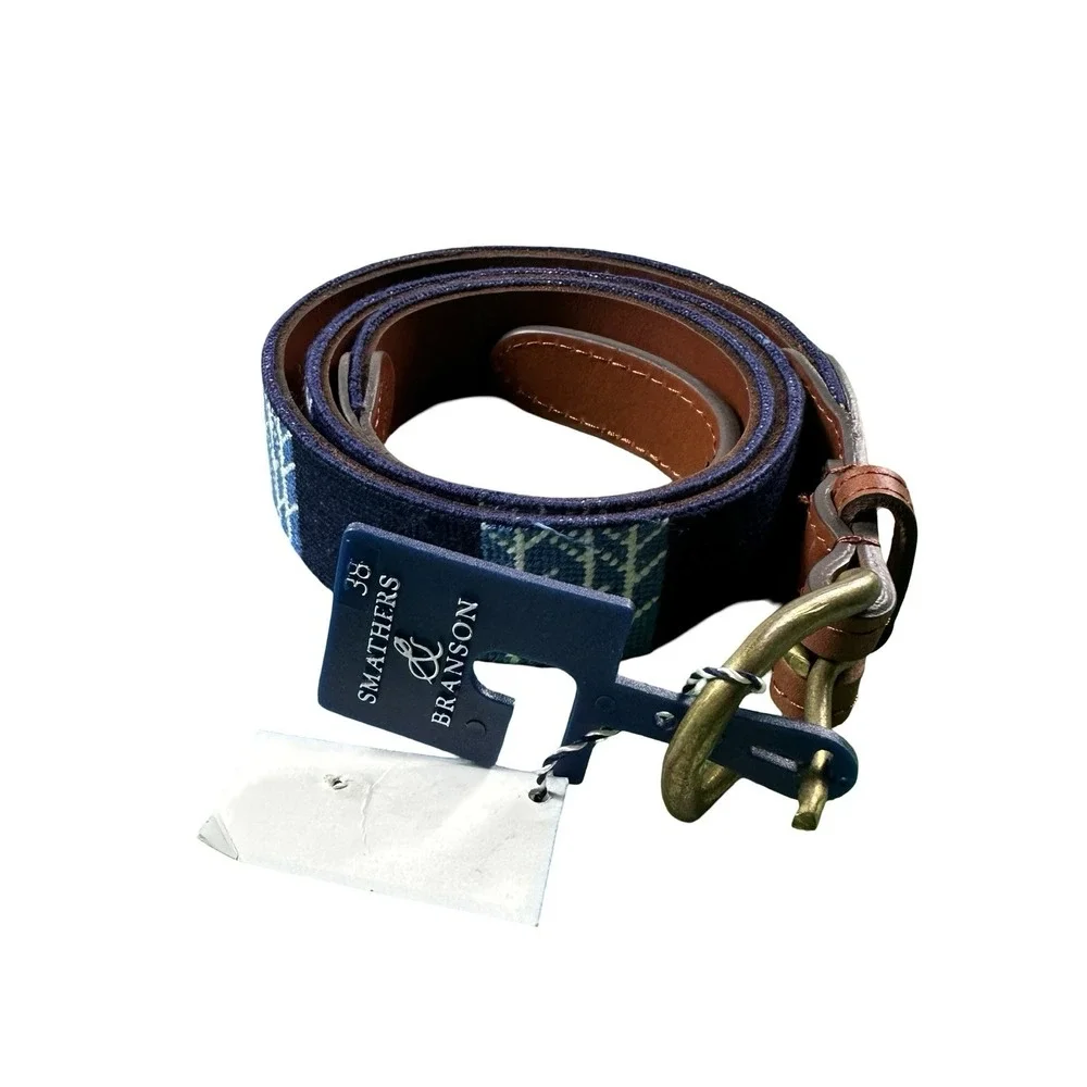Smathers & Branson Needlepoint Blue Stitched Mens Golf Belt Size 38 NWT
